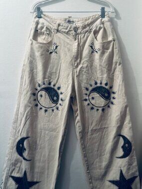 Free People L.F. Markey Meadows Rebutia Ecru Star Moon Print Wide Leg Trousers